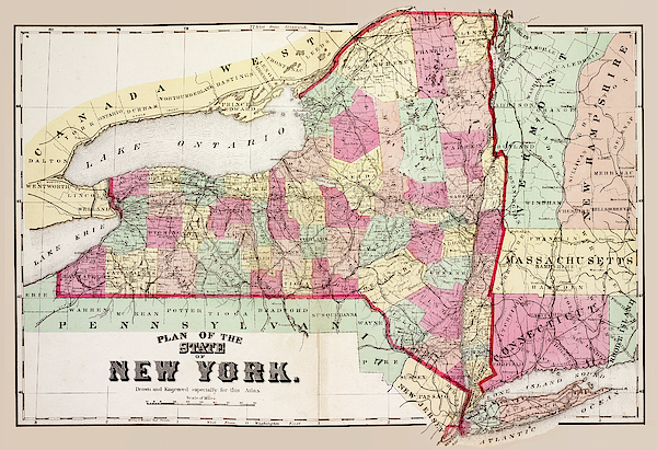 New York Old Map with Counties 1874 by Phil Cardamone New York Old Map with Counties 1874 by Phil Cardamone